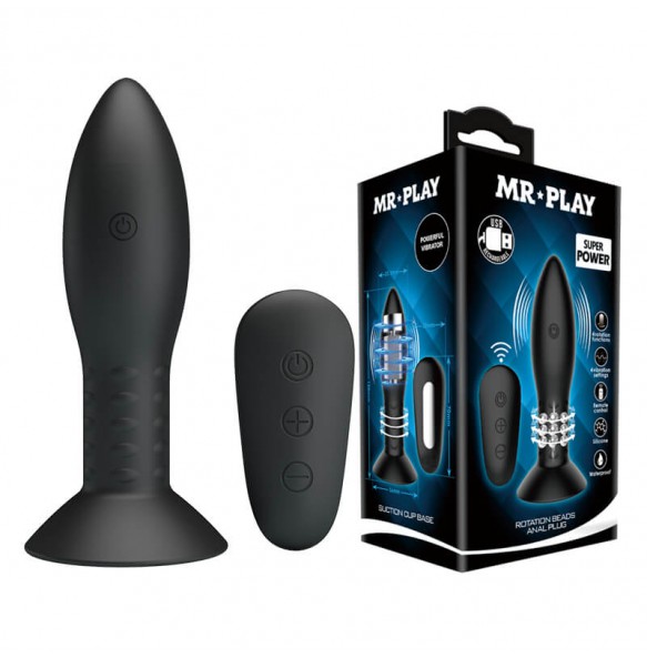 MR PLAY - Remote-Controlled Rotation Beads Anal Plug (Chargeable - Black)